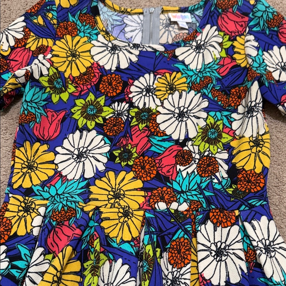 LuLaRoe Vibrant Floral Fit & Flare Dress - Blue, White, Yellow, Pink, Green - Picture 2 of 10